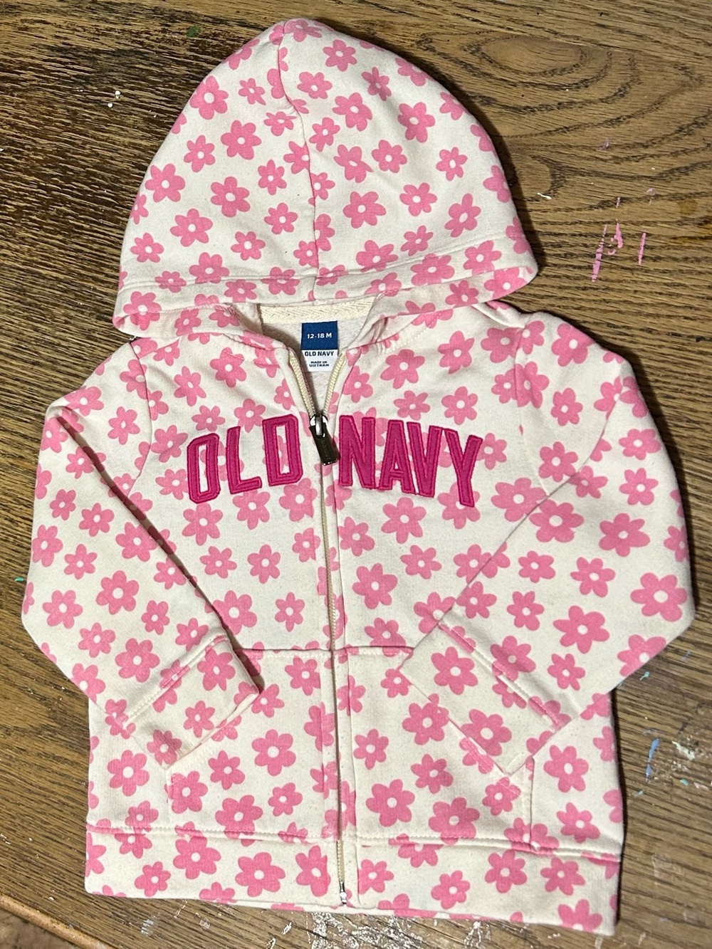 Old Navy Kids' Pink Floral Zip Hoodie - Size 12/18 Months